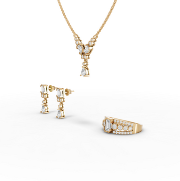 Graduated Bezel Lab Diamond Jewelry Set with Pendant, Earrings & Ring