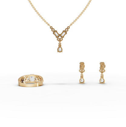 Graduated Bezel Lab Diamond Jewelry Set with Pendant, Earrings & Ring