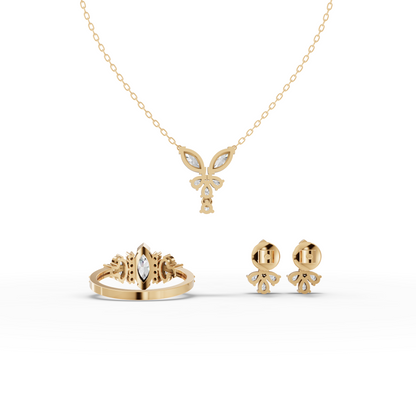 Marquise Lab Diamond Floral Jewelry Set with Pendant, Earrings & Pavé Ring
