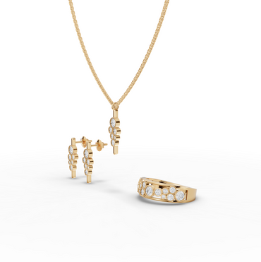 Lab Diamond Cluster Jewelry Set with Pendant, Earrings & Eternity Band