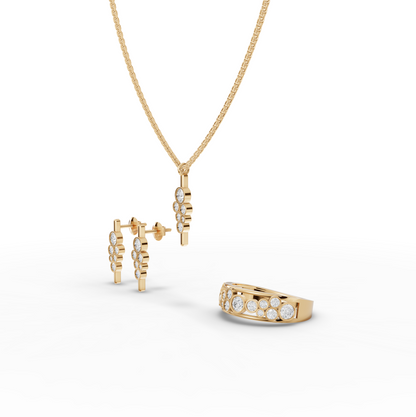 Lab Diamond Cluster Jewelry Set with Pendant, Earrings & Eternity Band
