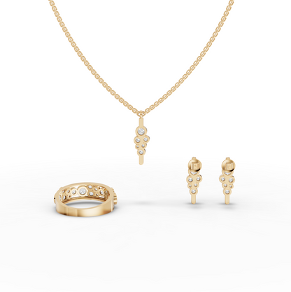 Lab Diamond Cluster Jewelry Set with Pendant, Earrings & Eternity Band