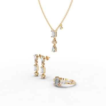 Pear & Emerald Lab Diamond Jewelry Set with Pendant, Earrings & Cluster Ring