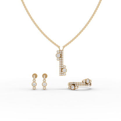 Lab Diamond Cluster Jewelry Set with Pendant, Earrings & Eternity Band