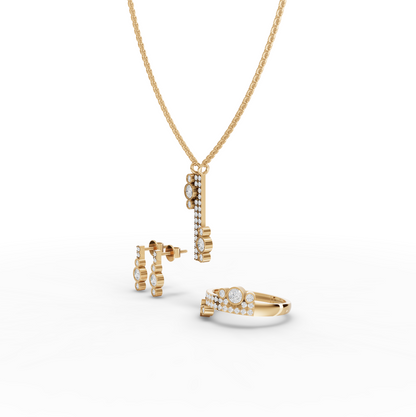 Lab Diamond Cluster Jewelry Set with Pendant, Earrings & Eternity Band