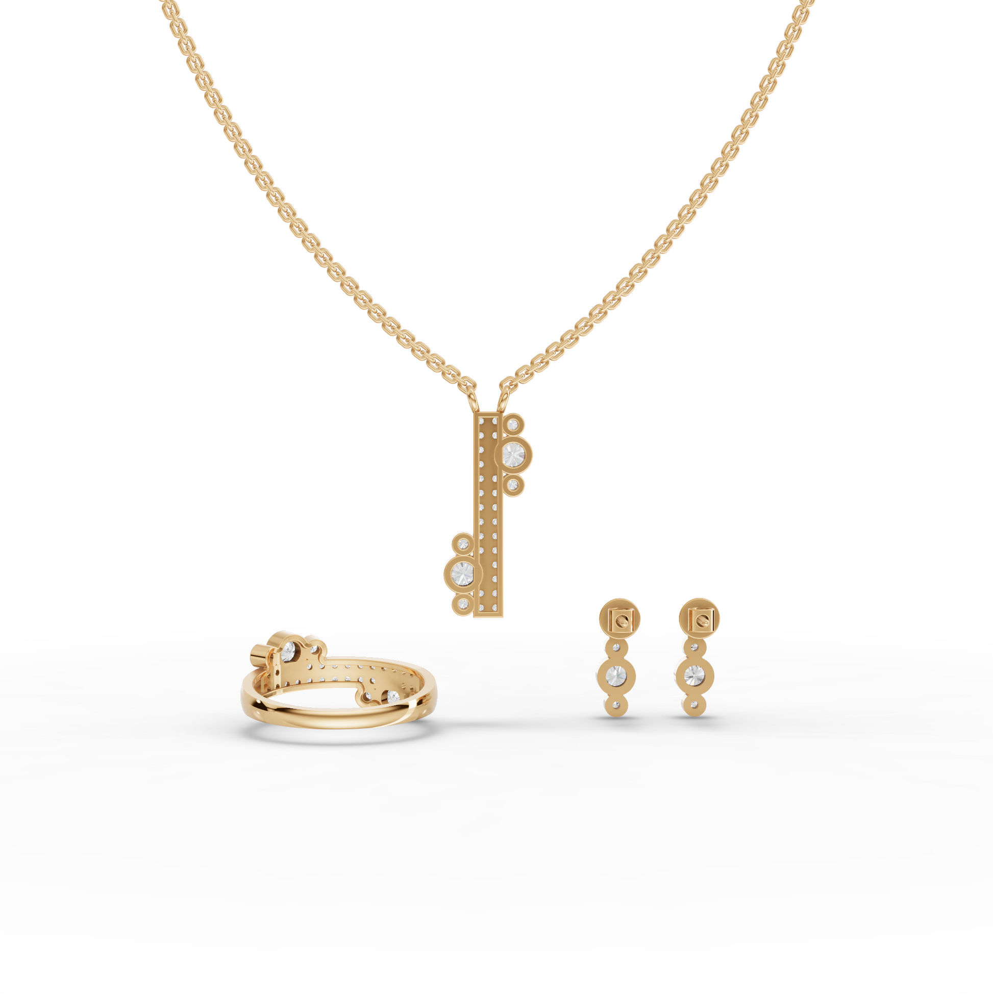 Lab Diamond Cluster Jewelry Set with Pendant, Earrings & Eternity Band
