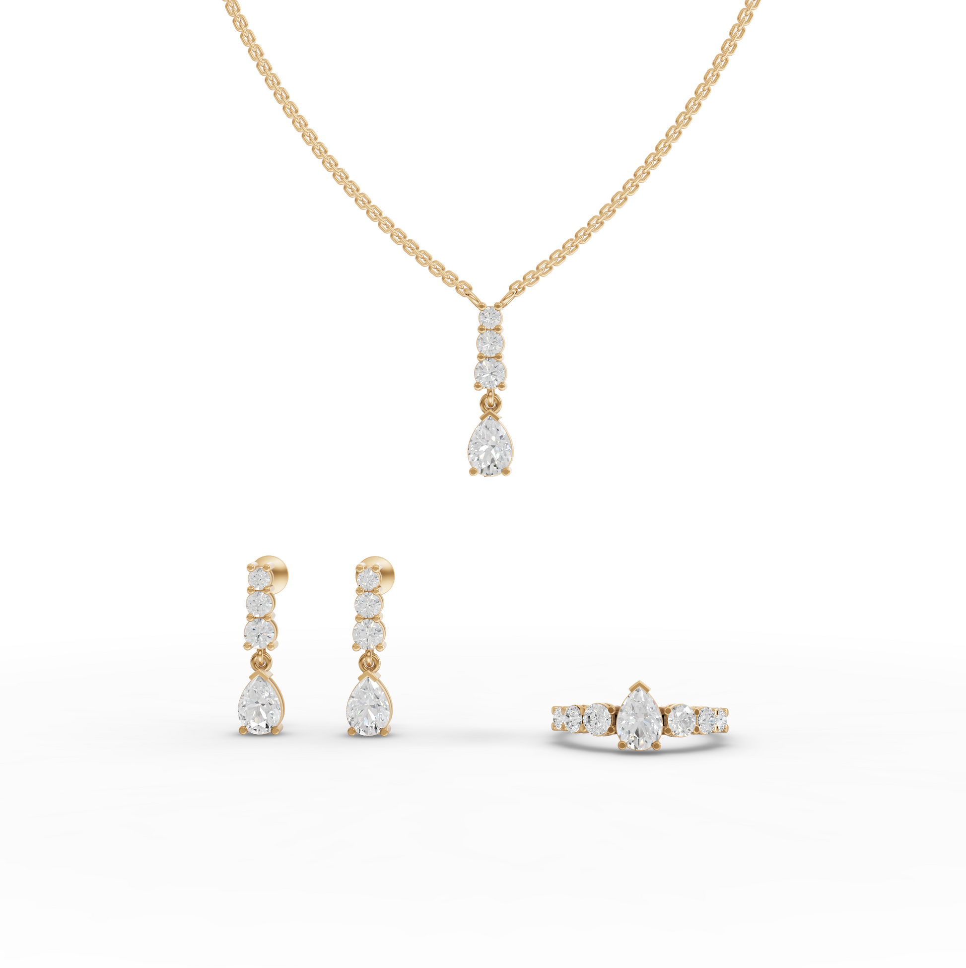 Pear Solitaire Drop Accent Lab Diamond Jewelry Set