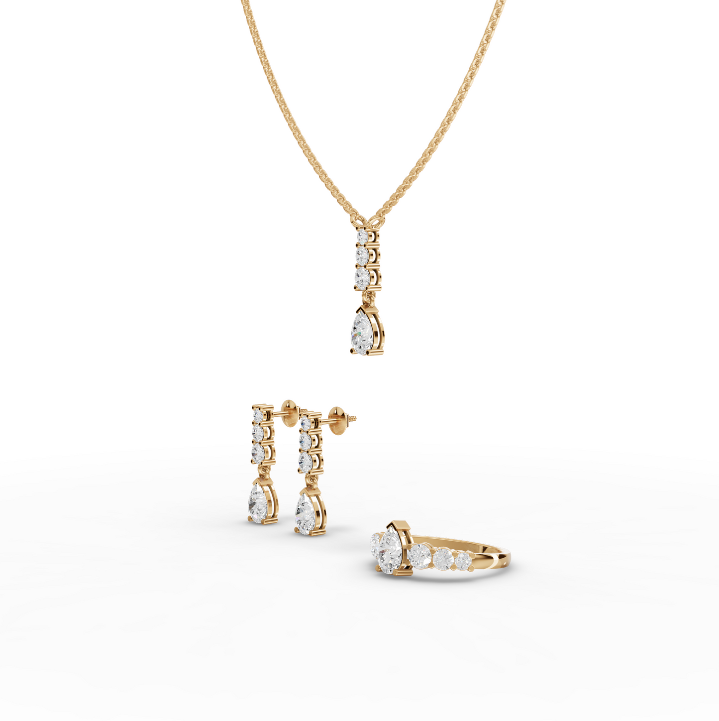 Pear Solitaire Drop Accent Lab Diamond Jewelry Set