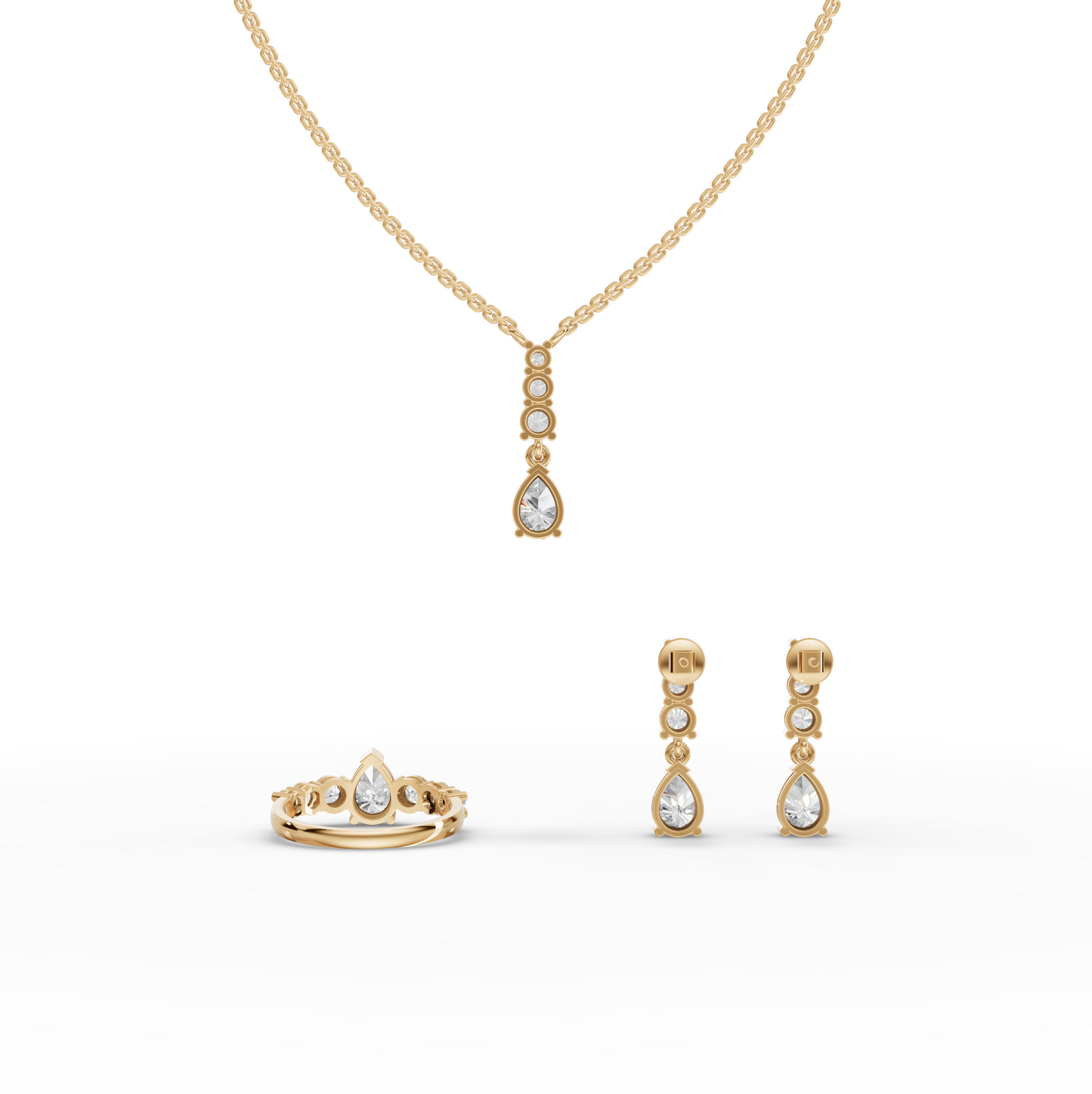 Pear Solitaire Drop Accent Lab Diamond Jewelry Set