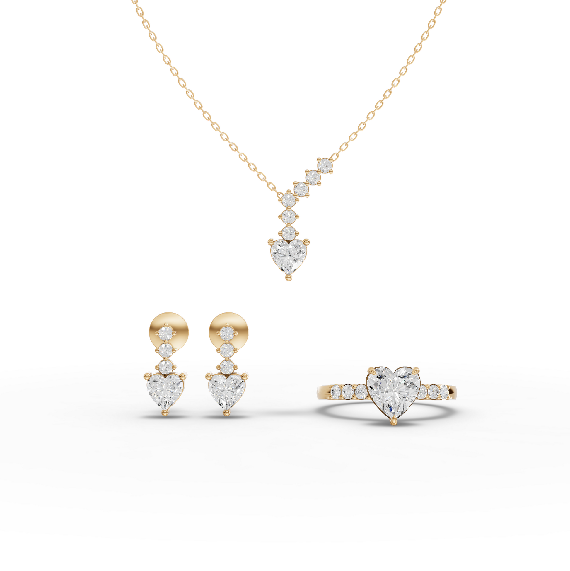 Heart-Cut Graduated Lab Diamond Bridal Jewelry Set