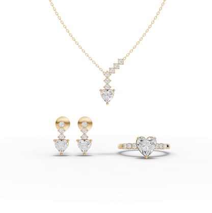 Heart-Cut Graduated Lab Diamond Bridal Jewelry Set