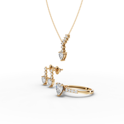 Heart-Cut Graduated Lab Diamond Bridal Jewelry Set