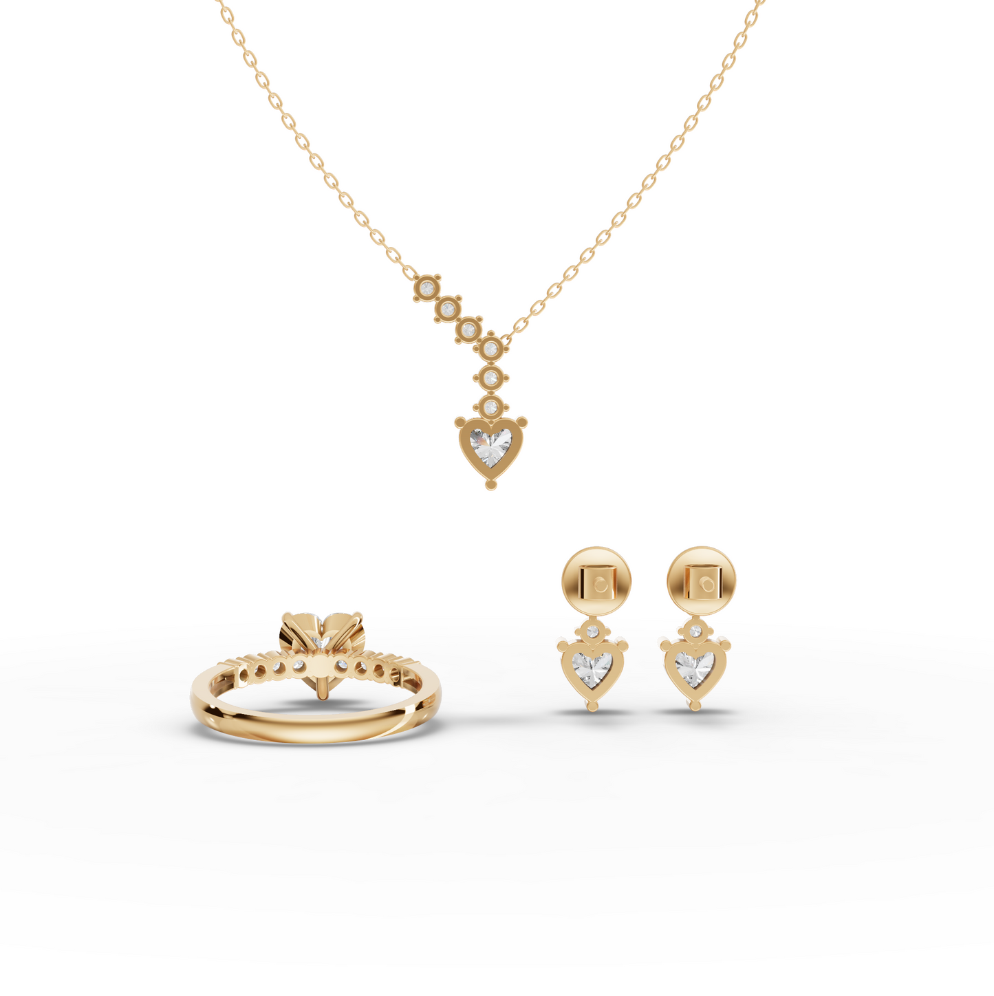 Heart-Cut Graduated Lab Diamond Bridal Jewelry Set