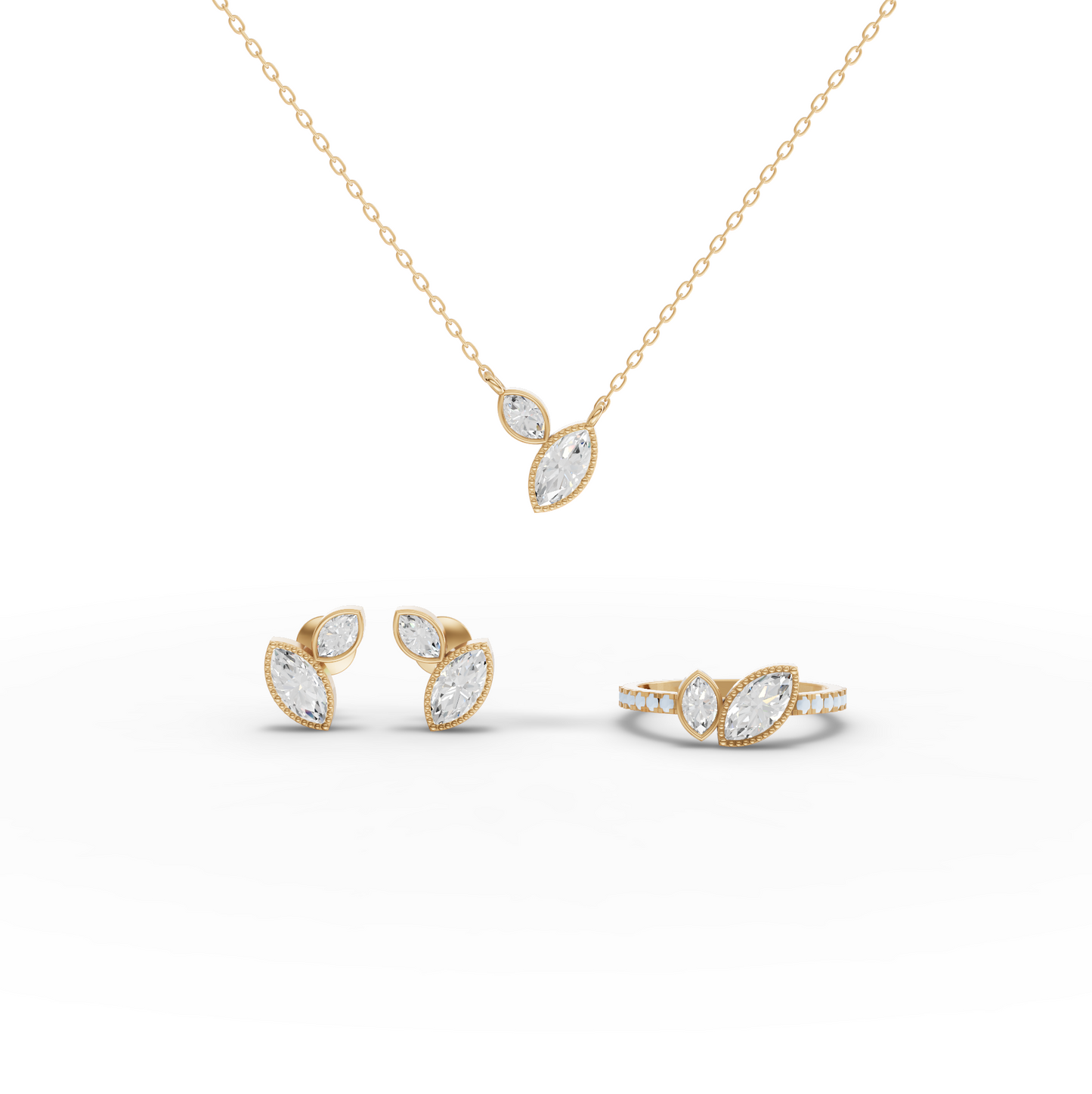 Marquise Lab Diamond Two-Stone Pavé Bypass Jewelry Set