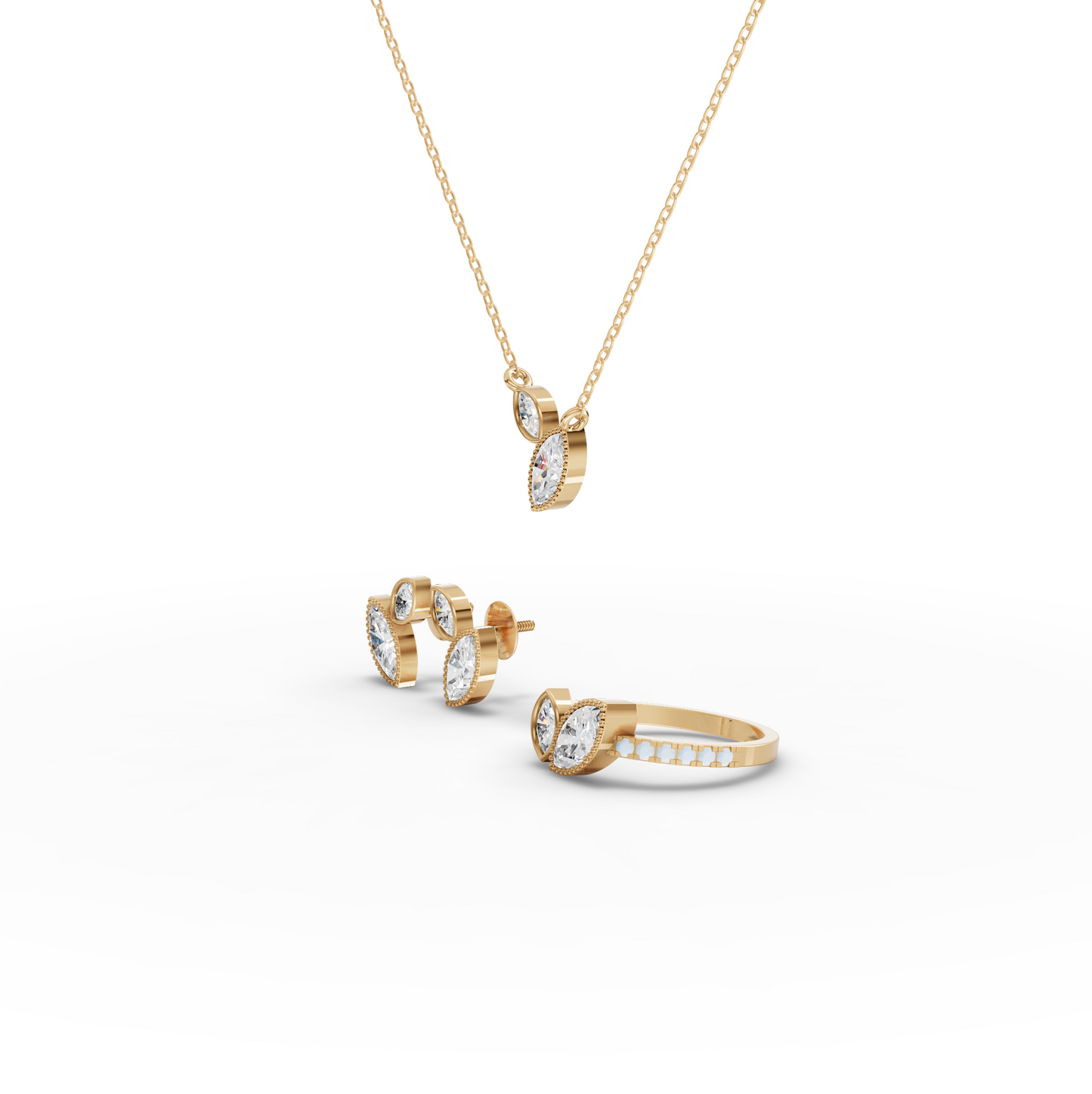 Marquise Lab Diamond Two-Stone Pavé Bypass Jewelry Set