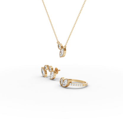 Marquise Lab Diamond Two-Stone Pavé Bypass Jewelry Set