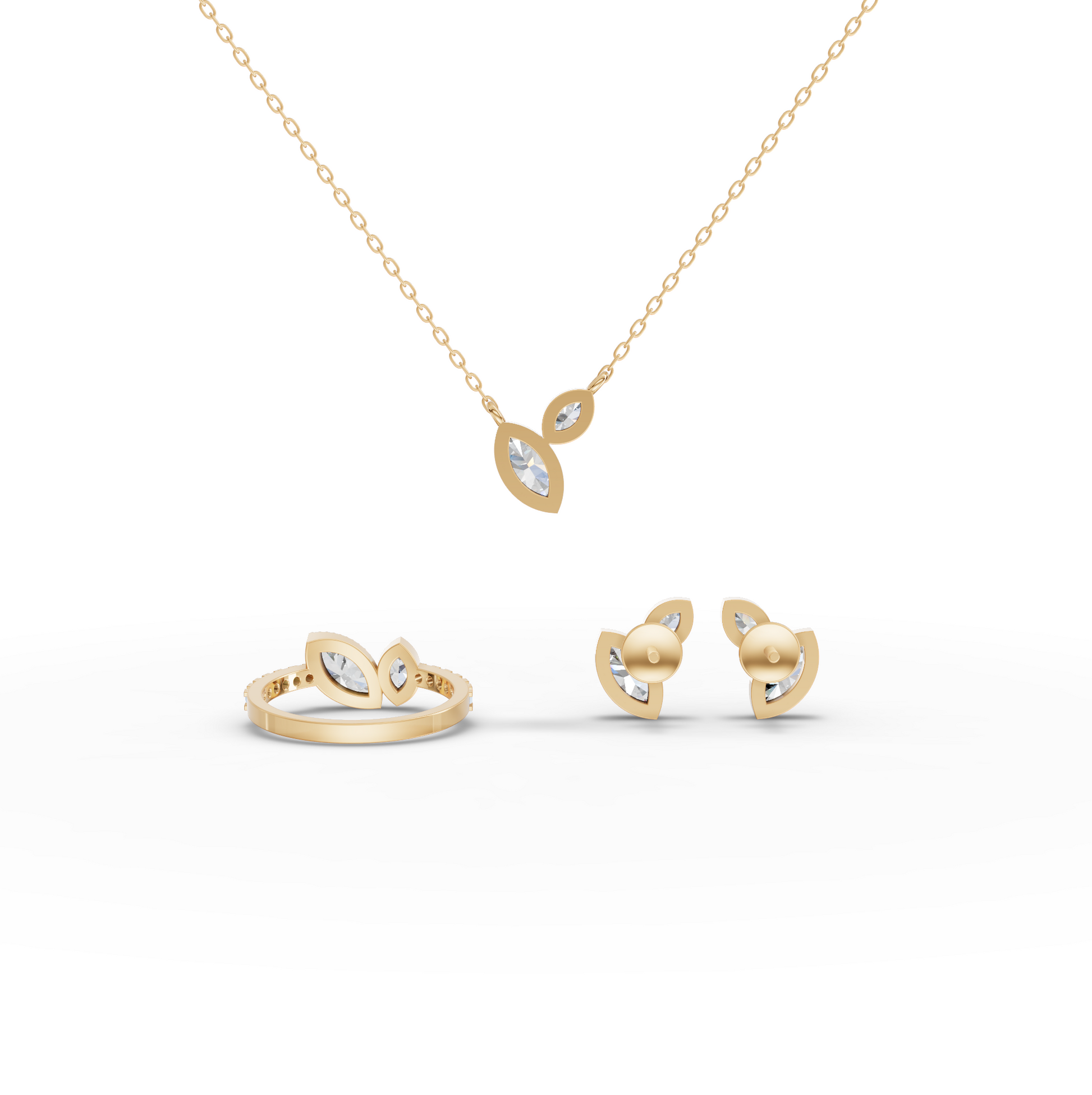 Marquise Lab Diamond Two-Stone Pavé Bypass Jewelry Set