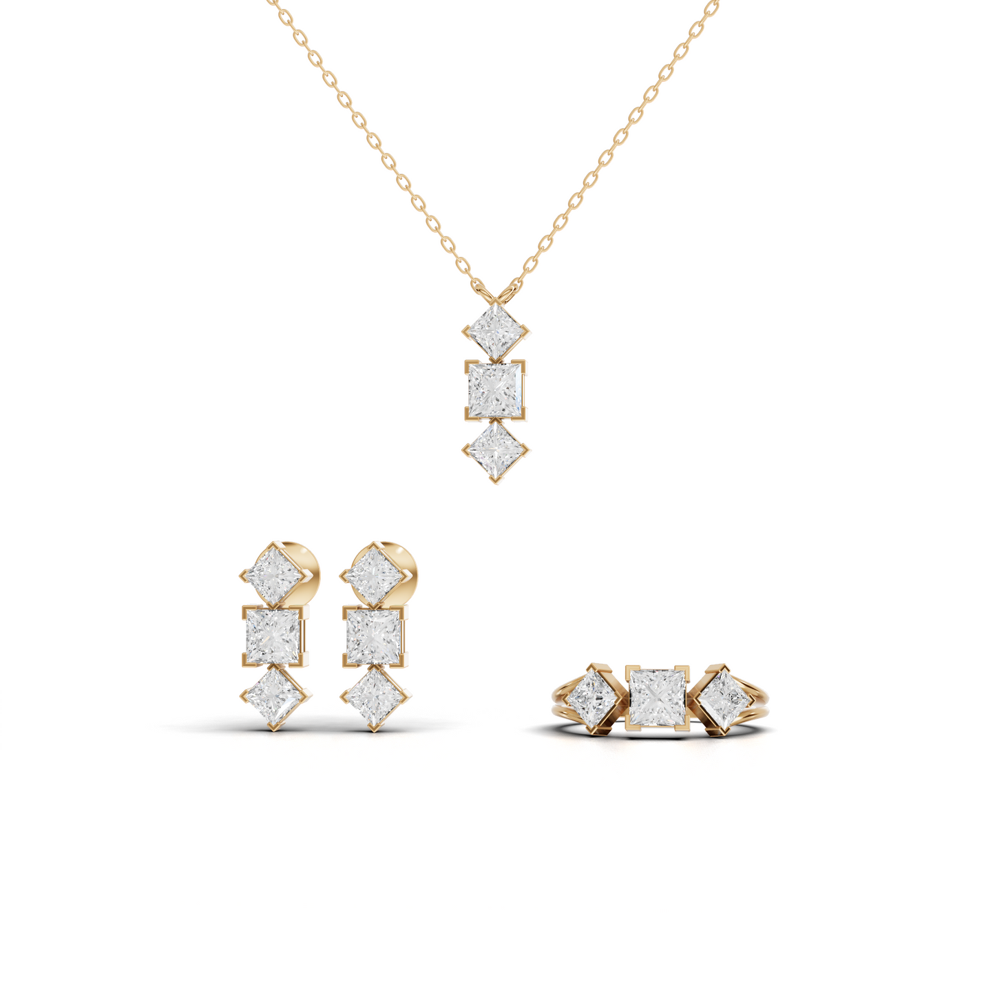 Princess-Cut Geometric Lab Diamond Jewelry Set