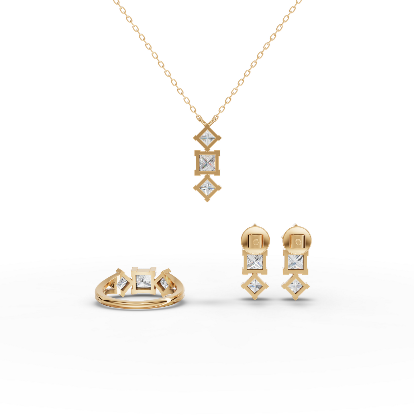 Princess-Cut Geometric Lab Diamond Jewelry Set