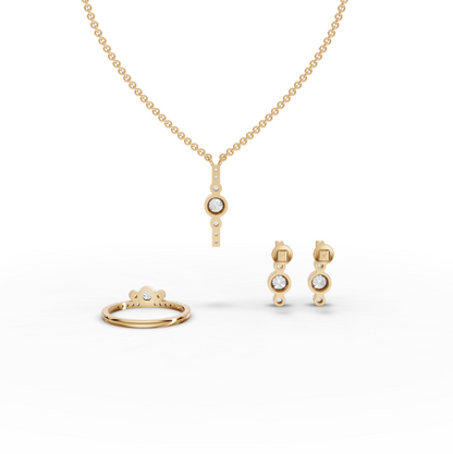 Modern Bezel Lab Diamond Jewelry Set with Pendant, Earrings & Three-Stone Ring