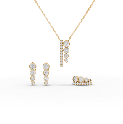 Graduated Bezel Lab Diamond Jewelry Set with Pendant, Earrings & Ring