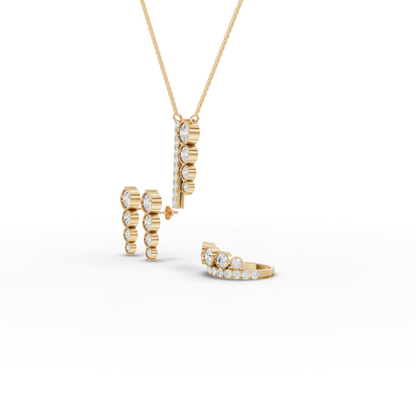 Graduated Bezel Lab Diamond Jewelry Set with Pendant, Earrings & Ring