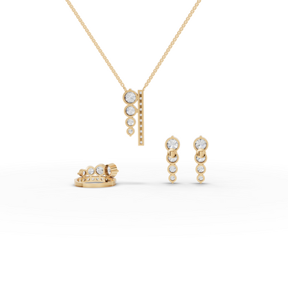 Graduated Bezel Lab Diamond Jewelry Set with Pendant, Earrings & Ring
