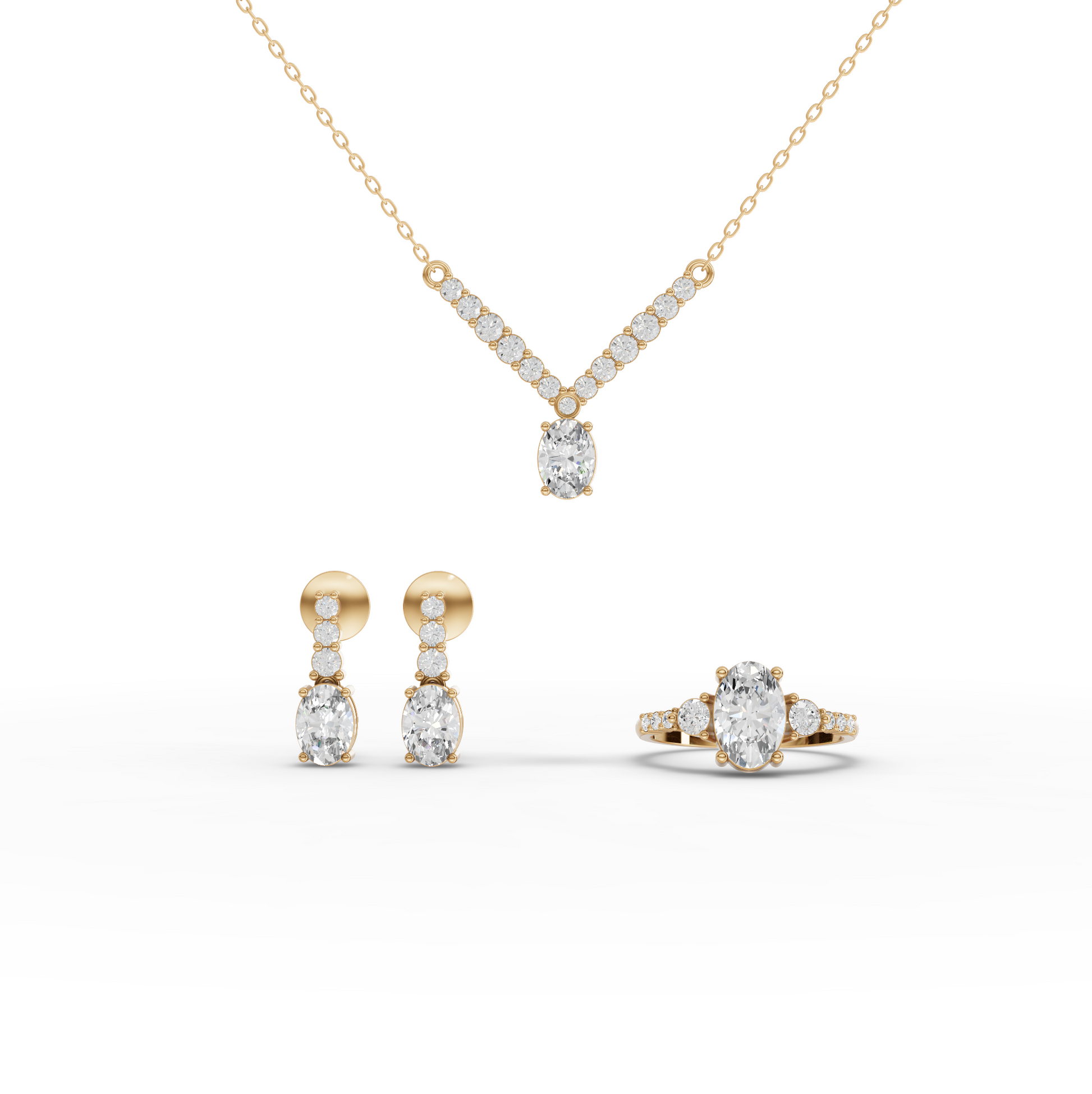 Oval Lab Diamond Graduated Drop Jewelry Set