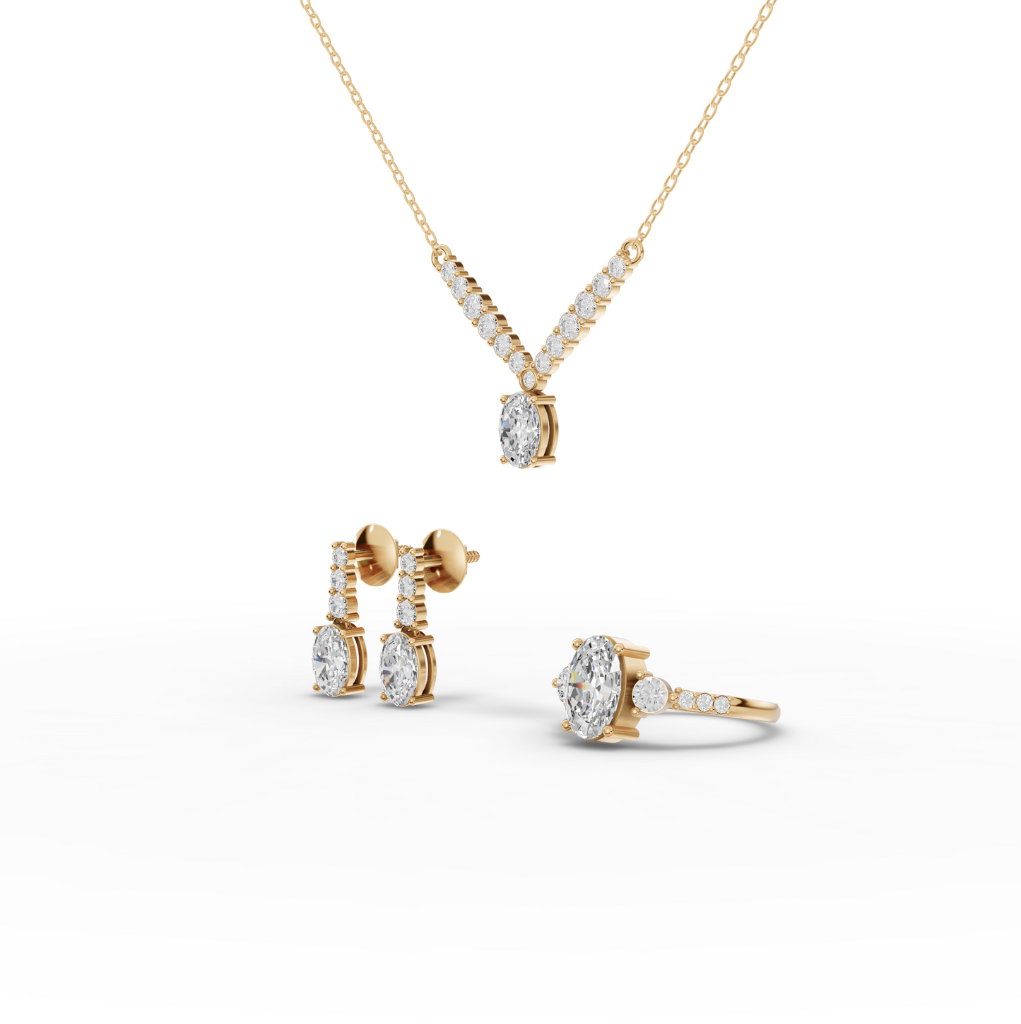 Oval Lab Diamond Graduated Drop Jewelry Set