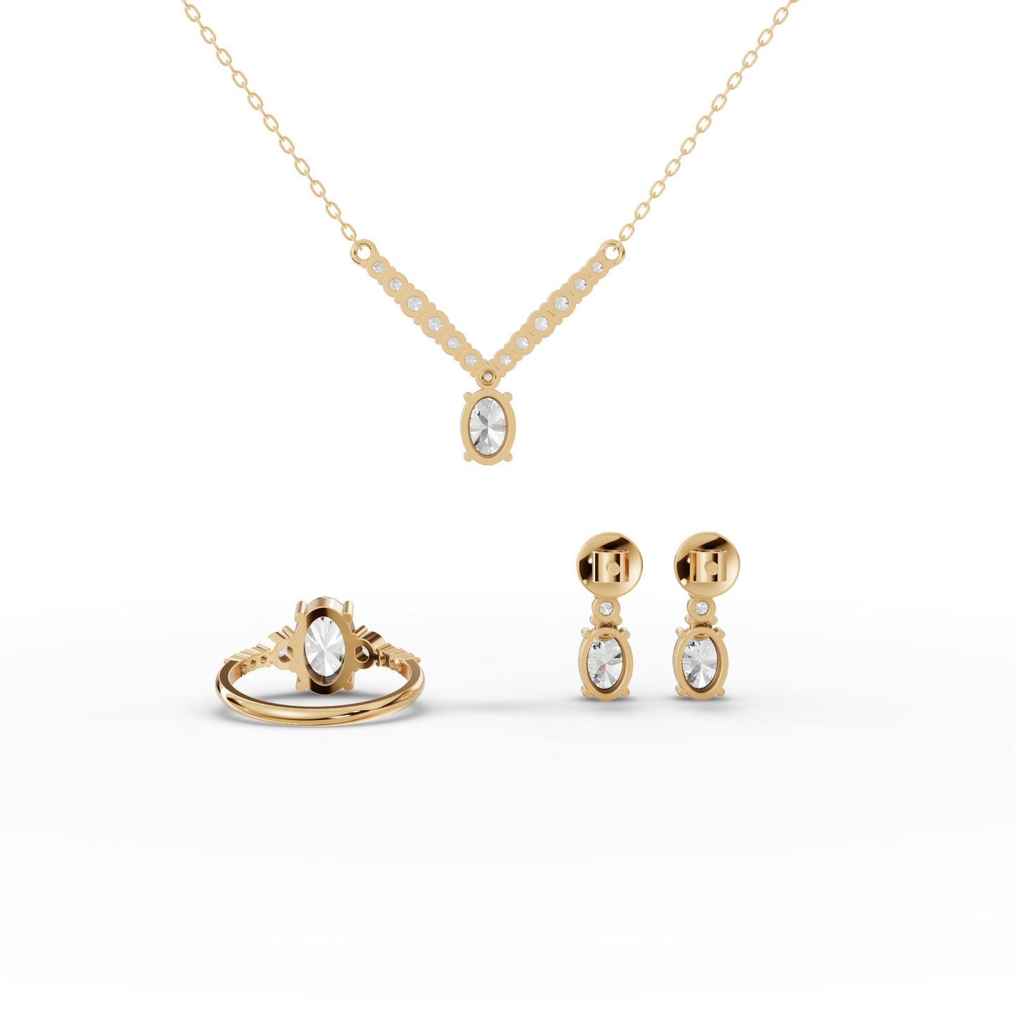 Oval Lab Diamond Graduated Drop Jewelry Set