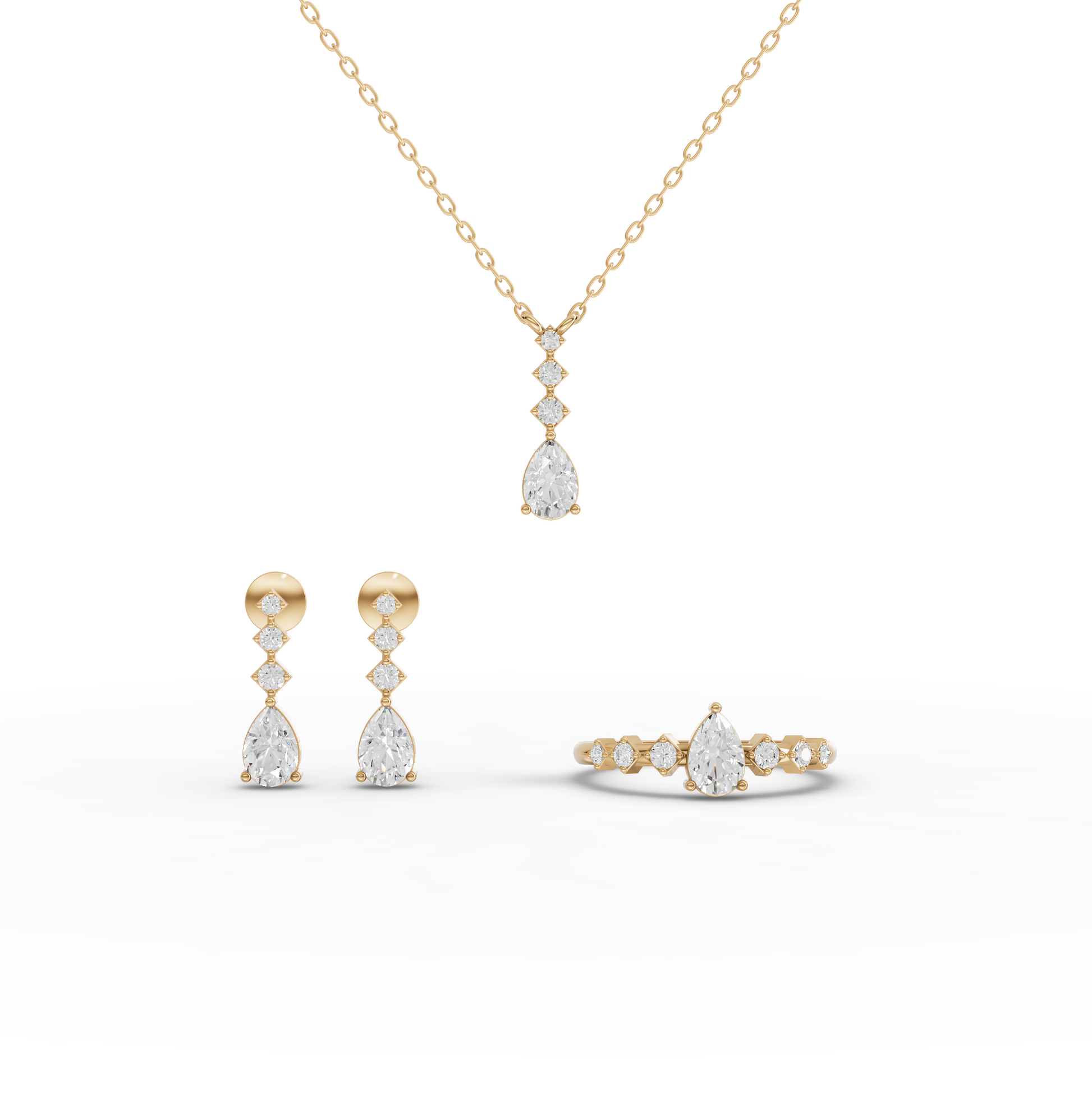 Pear Lab Diamond Solitaire Jewelry Set with Drop Necklace & Earrings