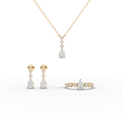 Pear Lab Diamond Solitaire Jewelry Set with Drop Necklace & Earrings