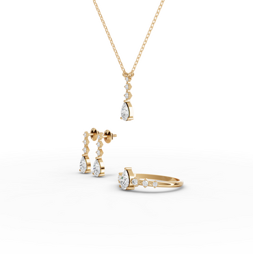 Pear Lab Diamond Solitaire Jewelry Set with Drop Necklace & Earrings