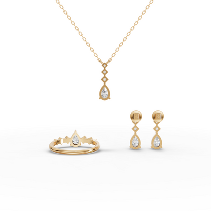 Pear Lab Diamond Solitaire Jewelry Set with Drop Necklace & Earrings