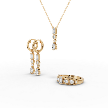 Mixed Shape Lab Diamond Jewelry Set with Emerald Drop Necklace & Earrings