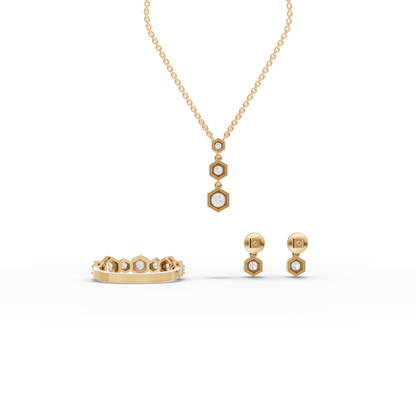 Hexagon Lab Diamond Jewelry Set with Drop Earrings & Eternity Band