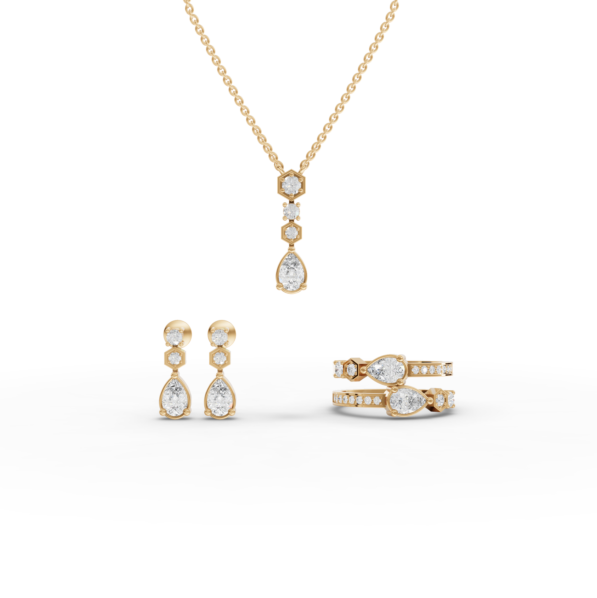 Pear & Hexagon Geometric Lab Diamond Jewelry Set
