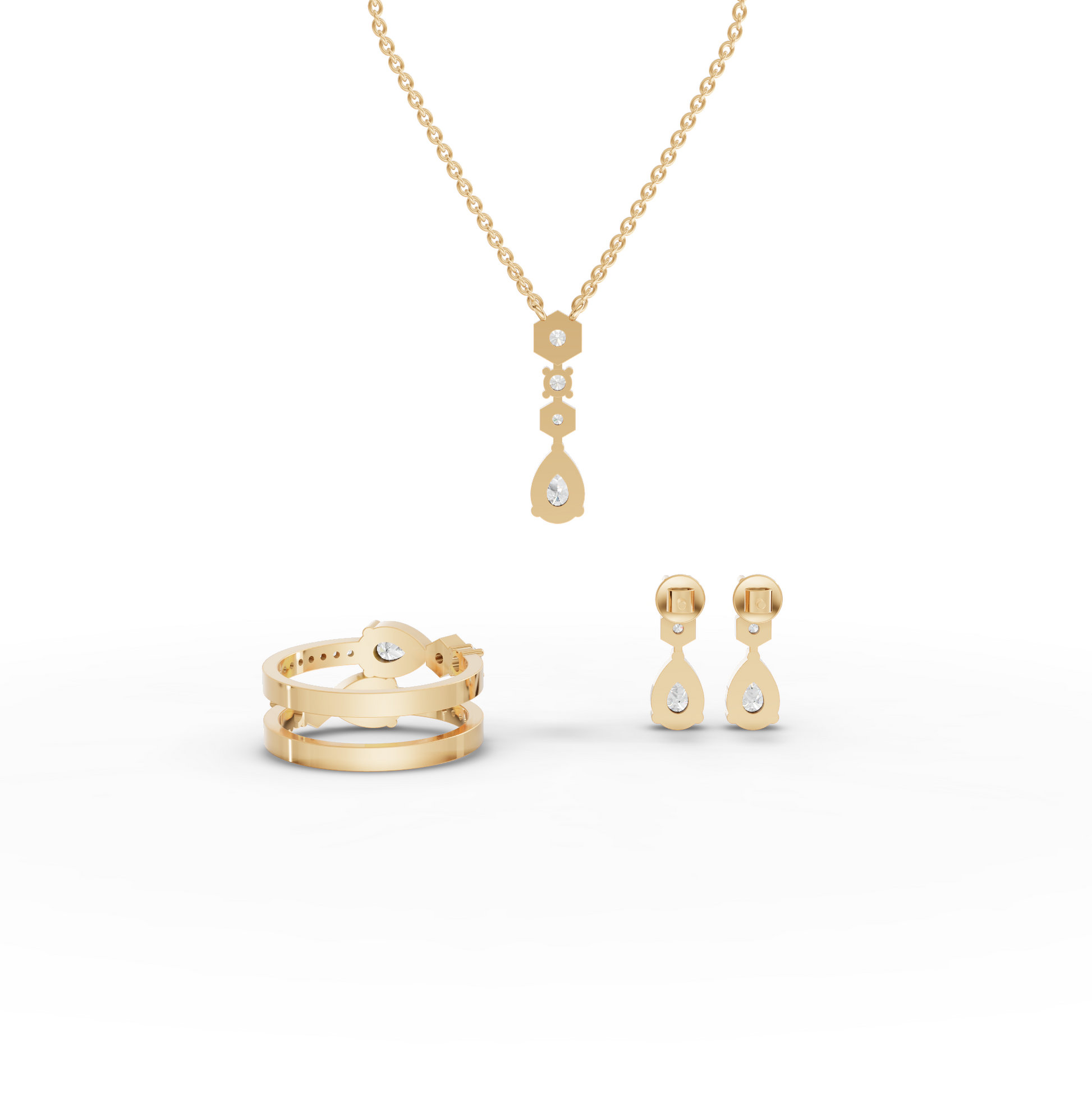 Pear & Hexagon Geometric Lab Diamond Jewelry Set