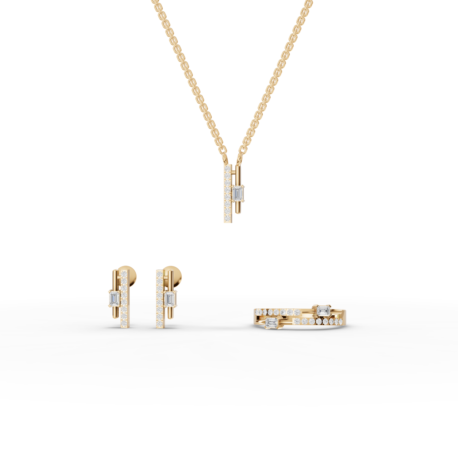 Emerald-Cut Vertical Bar Lab Diamond Jewelry Set