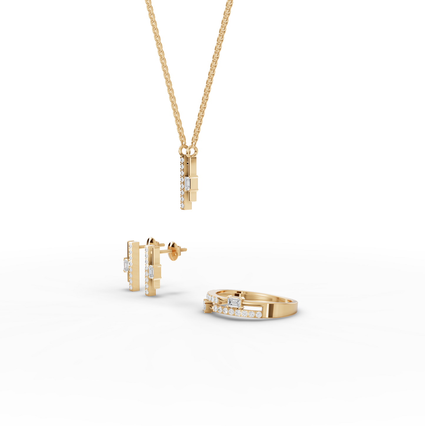 Emerald-Cut Vertical Bar Lab Diamond Jewelry Set
