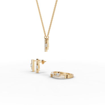 Emerald-Cut Vertical Bar Lab Diamond Jewelry Set