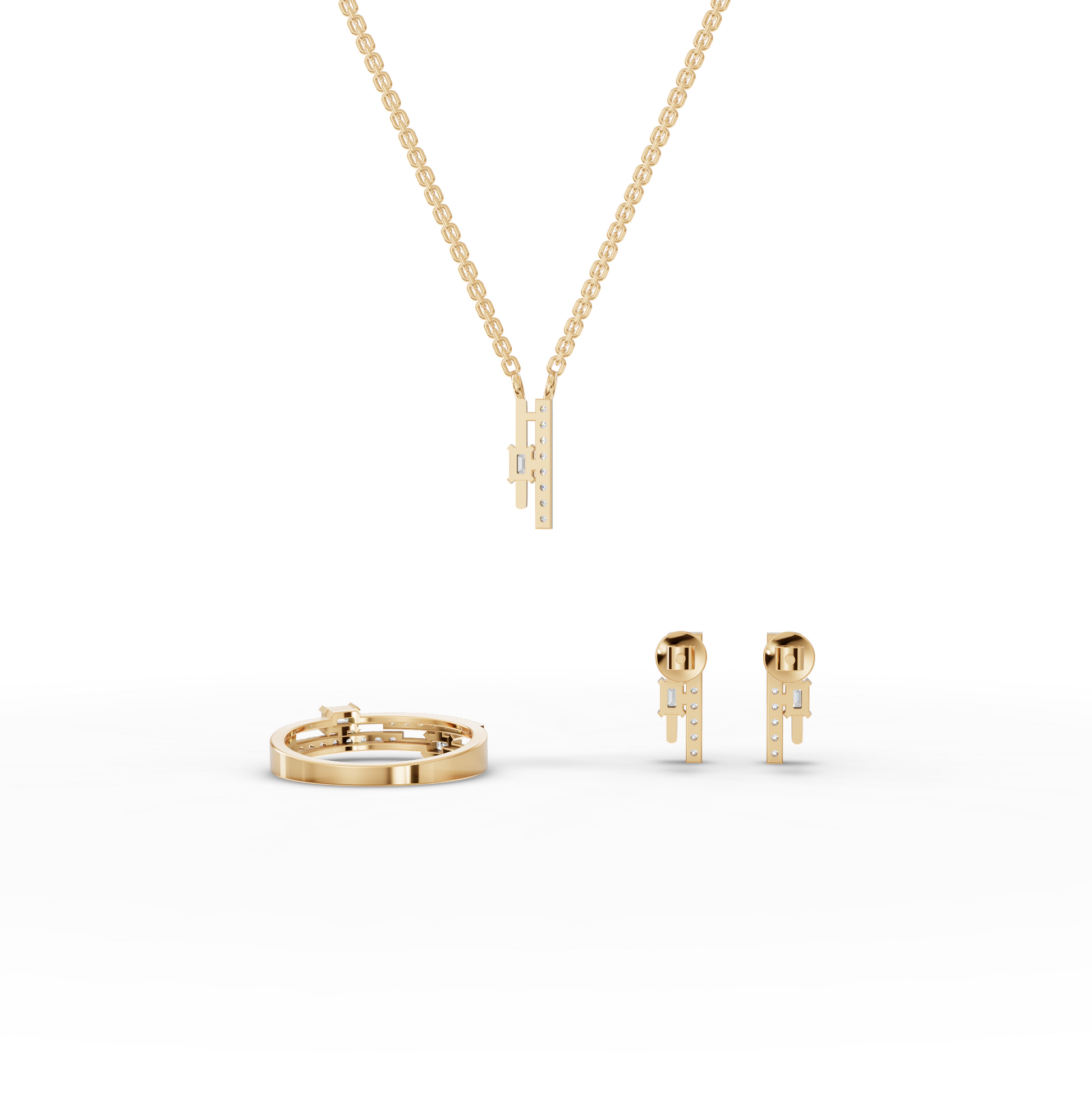 Emerald-Cut Vertical Bar Lab Diamond Jewelry Set