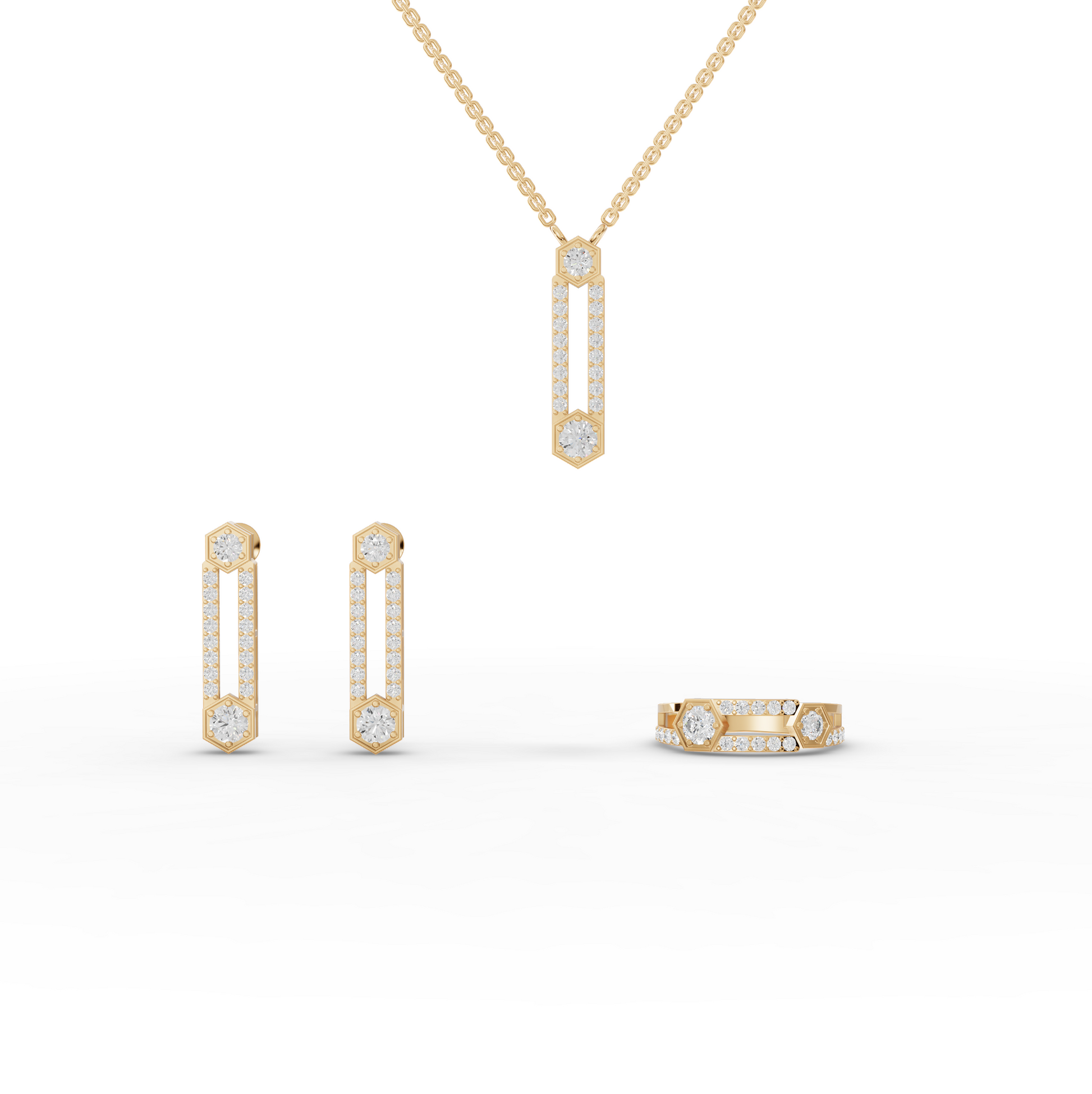 Hexagon Bar Drop Lab Diamond Jewelry Set