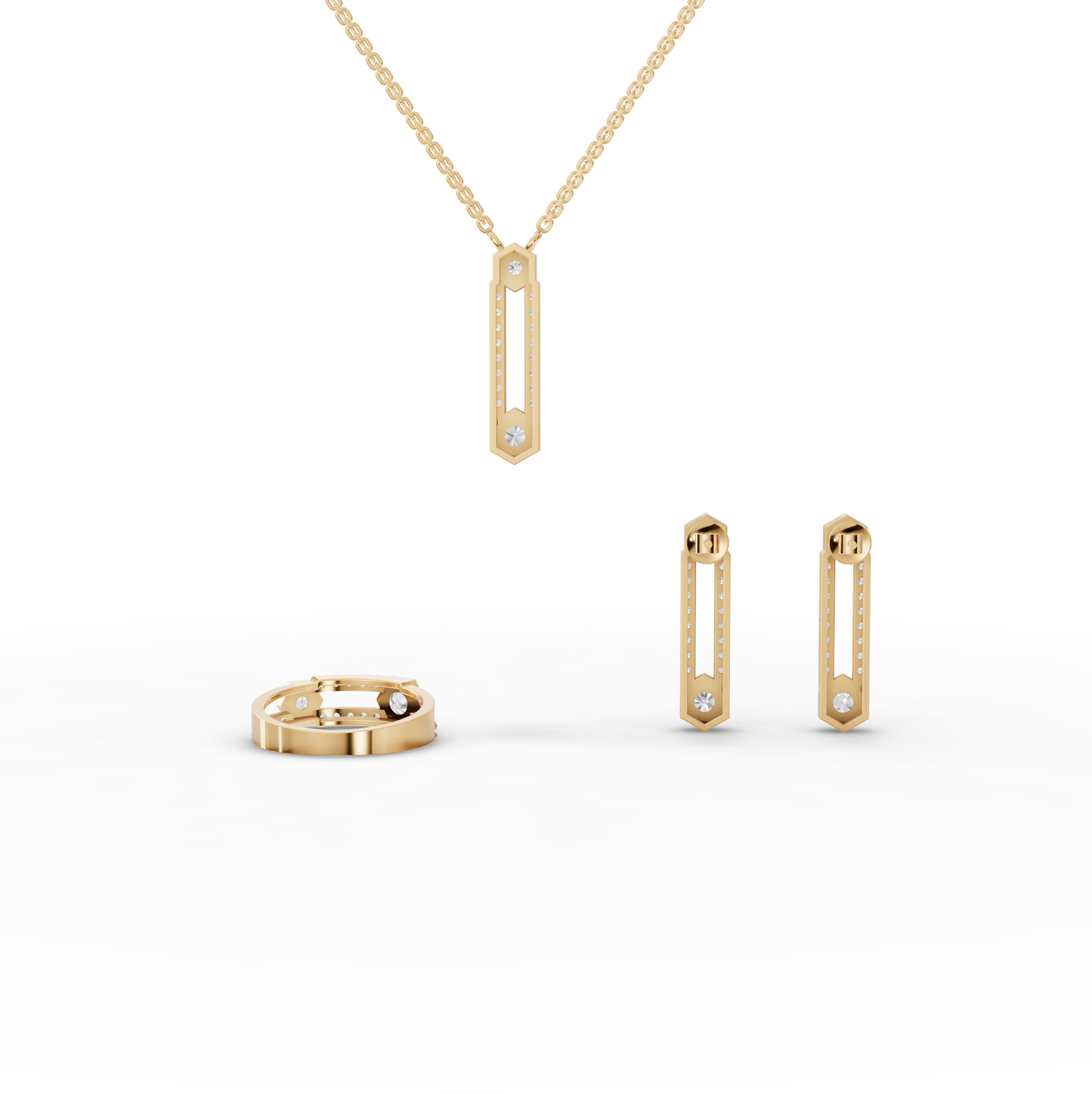 Hexagon Bar Drop Lab Diamond Jewelry Set