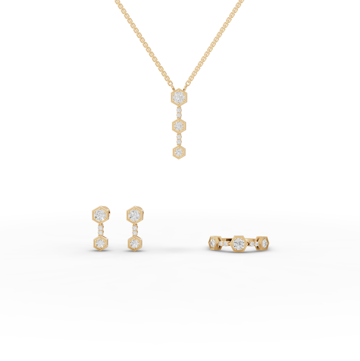 Hexagon Geometric Drop Lab Diamond Jewelry Set