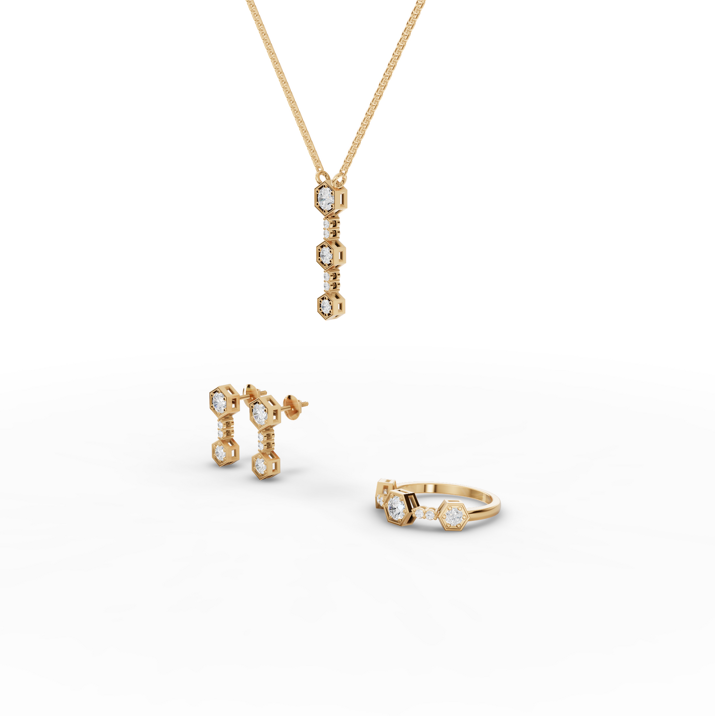 Hexagon Geometric Drop Lab Diamond Jewelry Set