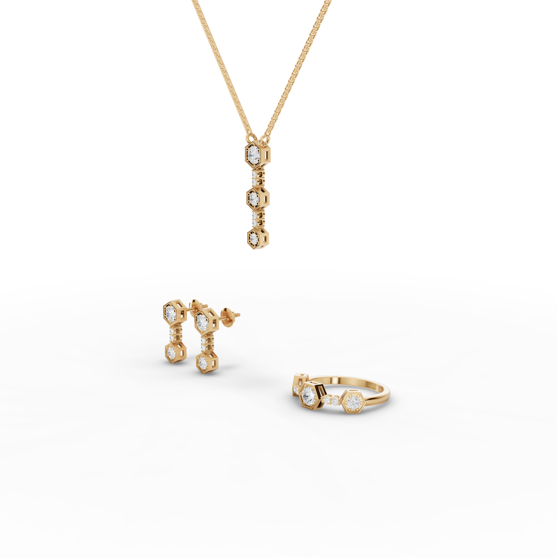 Hexagon Geometric Drop Lab Diamond Jewelry Set