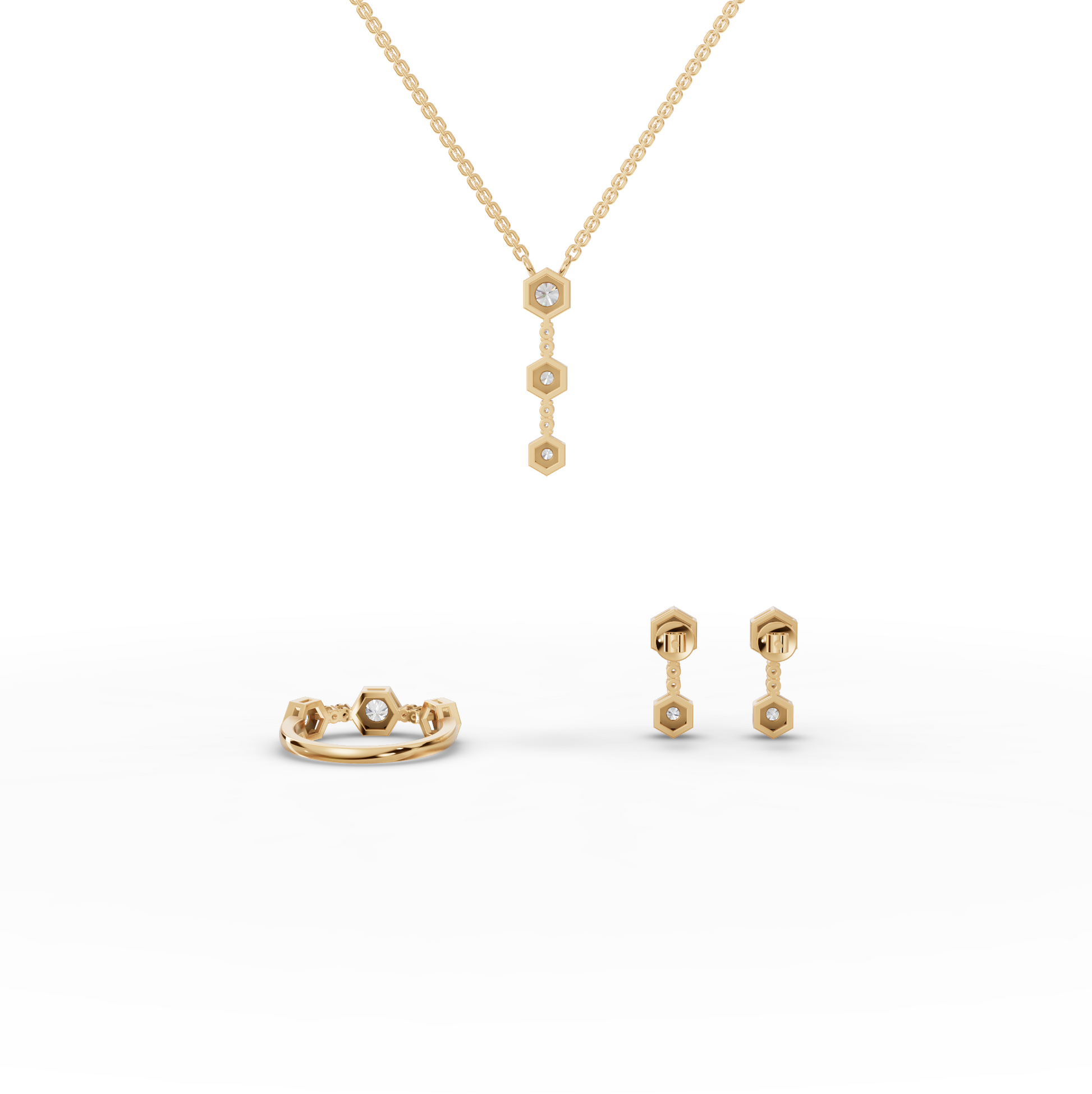 Hexagon Geometric Drop Lab Diamond Jewelry Set