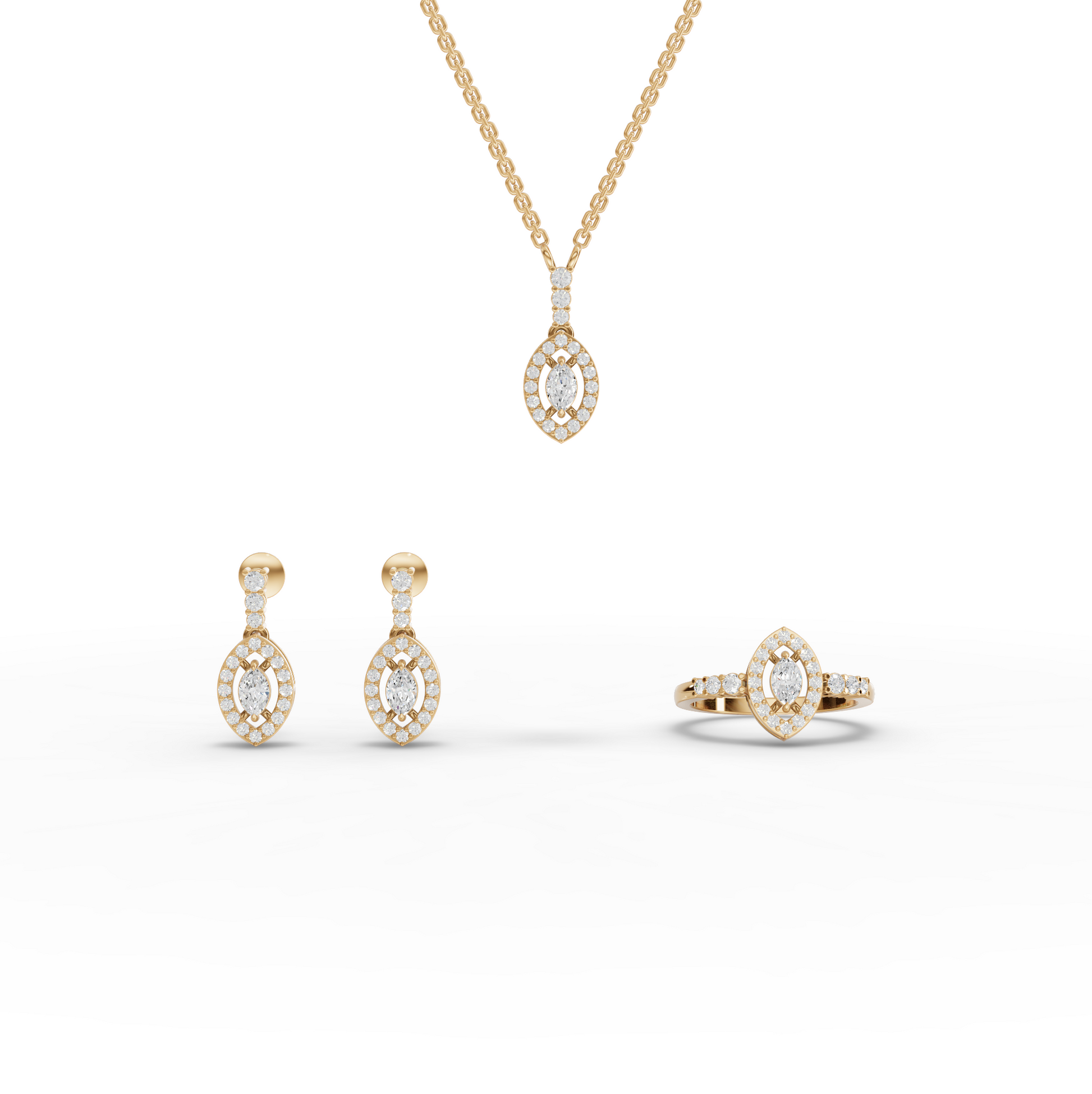 Marquise Halo Lab Diamond Statement Jewelry Set