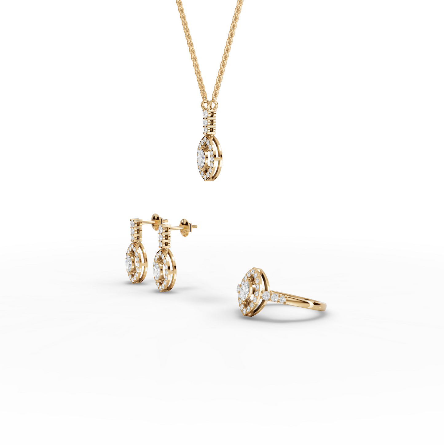 Marquise Halo Lab Diamond Statement Jewelry Set